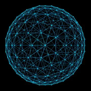 Structure of sphere with network connection lines and dots isolated on black  Stock Illustration
