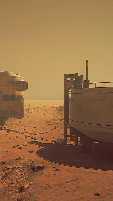 A structure stands on the surface of Mars Stock Footage 335189964