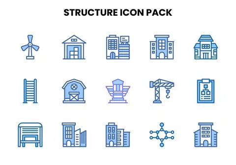 Structure Two Colour Bundle Icons Pack Stock Illustration