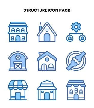 Structure Two Colour Set Icons Pack Stock Illustration