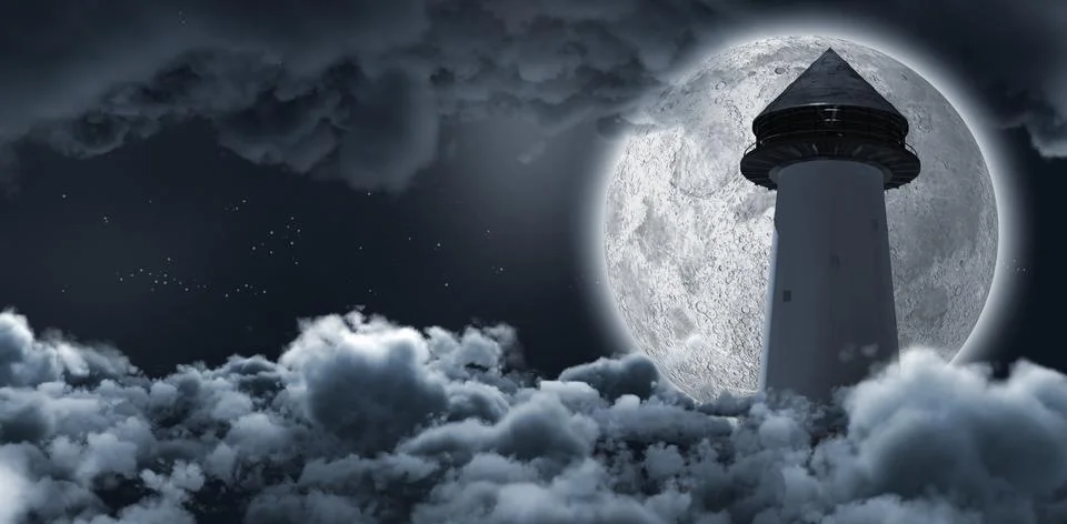 Structure upward the cloud hiding the moon Fotos Stock