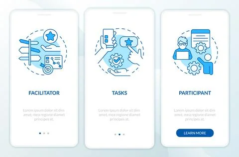 Structure of usability test session blue onboarding mobile app screen Stock Illustration