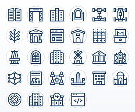 Structure Vector Icon Toolkit featuring 28 Pixel Aligned High Resolution Bo.. Stock Illustration
