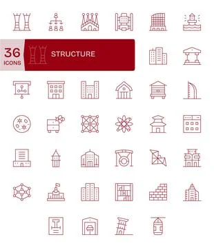 Structure Vector Icon Toolkit featuring 40 Pixel Optimized 128x128 Thin Lin.. Stock Illustration