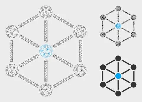 Structure Vector Mesh Network Model and Triangle Mosaic Icon Stock Illustration