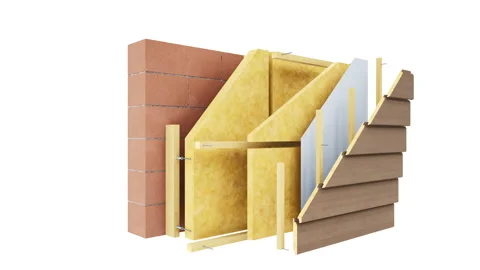 Structure of wall: bricks, wool, wood structure, wooden siding or panels. 動画素材 112925877