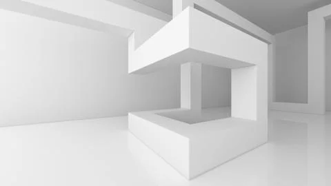 Structure of white architecture boxes on white background in empty room for t Stock Illustration
