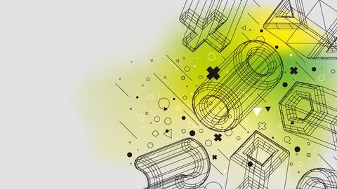 Structure wireframes figures retrofuturistic abstract gradient background, .. Stock Illustration