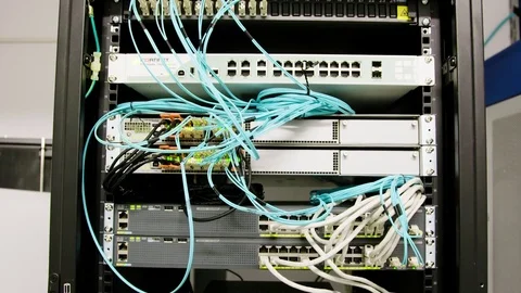 Structured cabling. Industrial setting server Stock Footage 81505130