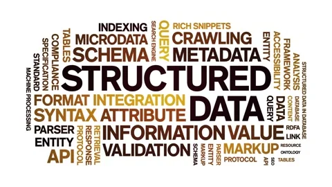 Structured Data animated word cloud,animation kinetic typography seamless loop. Stock Footage 308379576