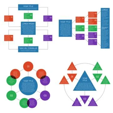 Structured flowing charts, flowchart diagrams vector set Illustrazione stock