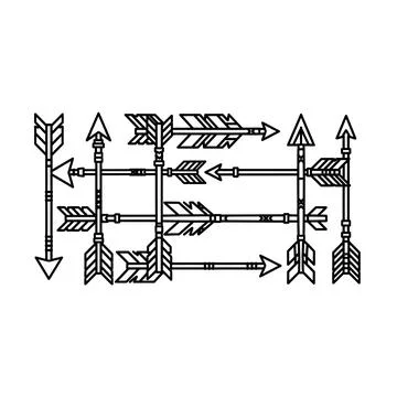 Structured grid of arrows pattern illustrating directional flow &amp; network 库存插图