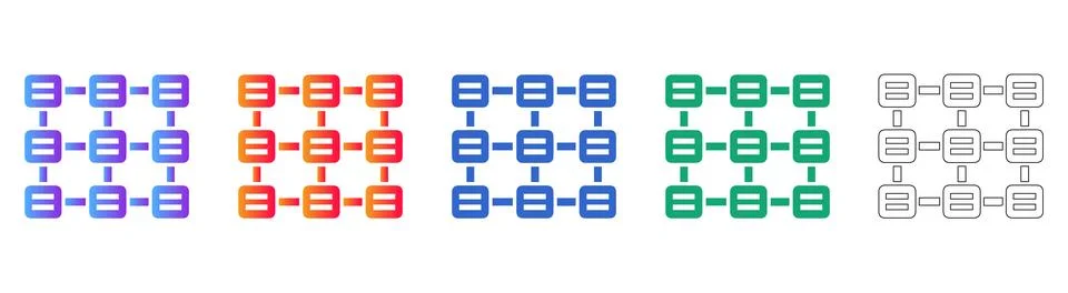 Structured Grid Network Icons Set 스톡 일러스트