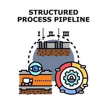 Structured process pipeline management developing stages concept Stock Illustration