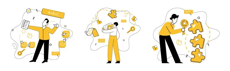Structured thinking. Logical mindset and knowledge are dynamic winds steeri.. Stock Illustration