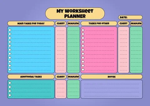 Structured Work Sheet Planner with Client and Deadline Sections Illustrazione stock