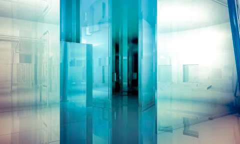 Structure.empty office with columns and large windows, indoor building. busin Ilustración de archivo