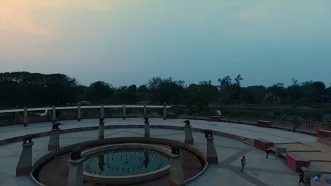 Structures close to a lakes in a temple Stock Footage 111598453