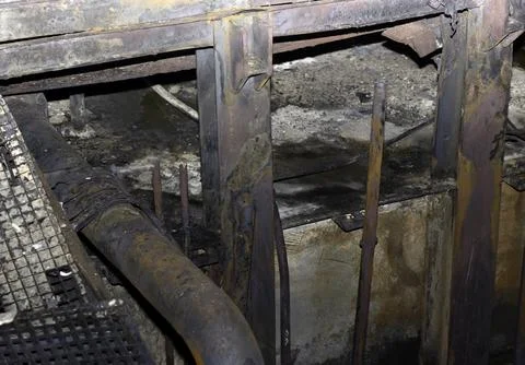 Structures damaged by a fire Foto stock