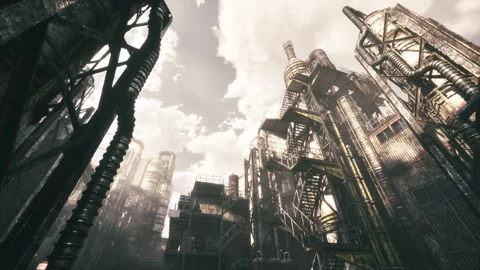 Structures with platforms and ladders produce dynamic mechanical scenery Stock Footage 331521178