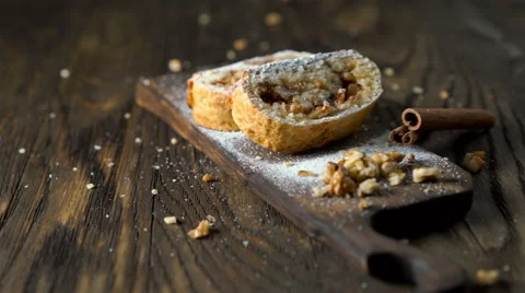 Strudel with apples and nuts. Stock Footage 65705190