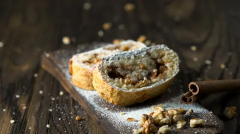 Strudel with apples and nuts. Stock Footage 65705745