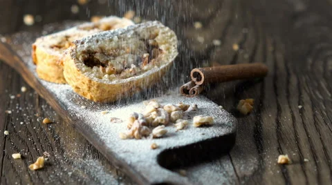 Strudel with apples and nuts. Stock Footage 65705911