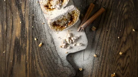 Strudel with apples and nuts. Stock Footage 65706505