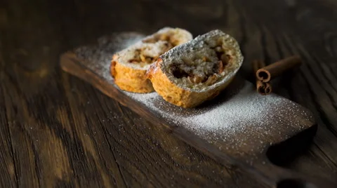 Strudel with apples and nuts. Stock Footage 65709124