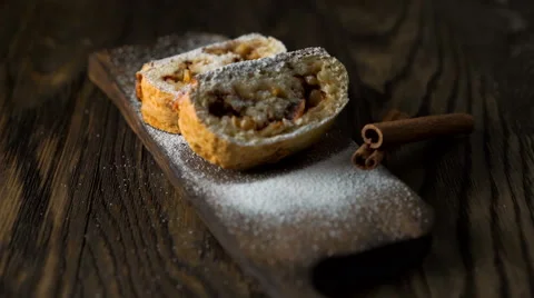 Strudel with apples and nuts. Stock Footage 65709134