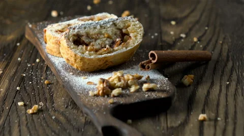 Strudel with apples and nuts. Stock Footage 65709464
