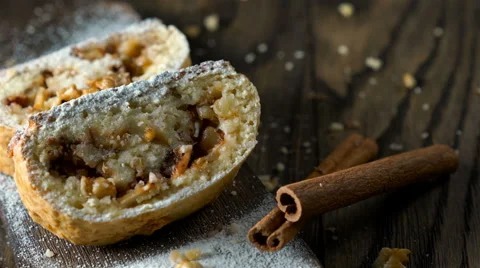 Strudel with apples and nuts. Stock Footage 65709504