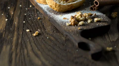 Strudel with apples and nuts. Stock Footage 65709506