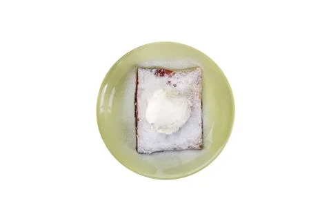 Strudel with cherry , served on the ceramic plate with the ice cream. Foto stock