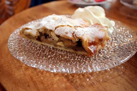 Strudel with cream Stock Photos