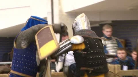 Struggle between two medieval knights Stock Footage 21318066