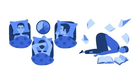 The Struggles of Sleep and Study A Visual Journey through Fatigue and Learning Illustrazione stock