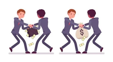Struggling for a case and sack full of money Stock Illustration