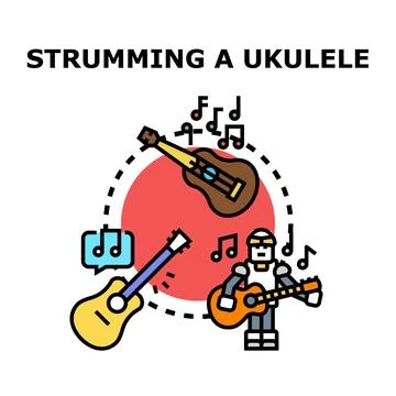Strumming ukulele creating musical notes and sound Stock Illustration