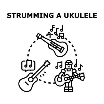 Strumming ukulele creating musical notes and sound Stock Illustration