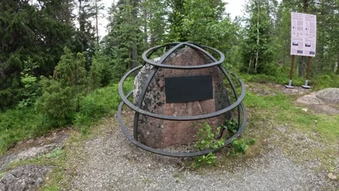 Struve Geodetic Arc UNESCO monument marker on Aavasaksa hill in Lapland Finland 動画素材 340653412