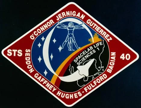 The STS-40 patch makes a contemporary statement focusing on human beings l... Stock Photos
