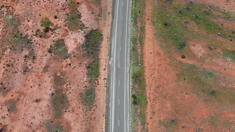 Stuart Highway Through Remote Red Australia Northern Territory Outback Desert Video stock 332621094