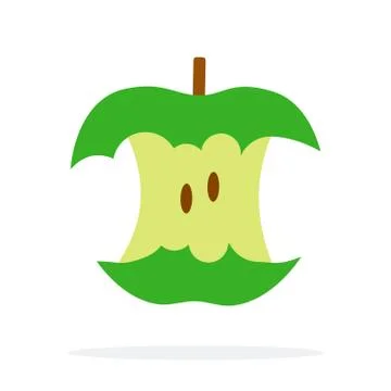 Stub of a green apple with stem flat isolated Stock Illustration
