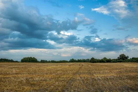 Stubble and clouds in the sky Stock Photos