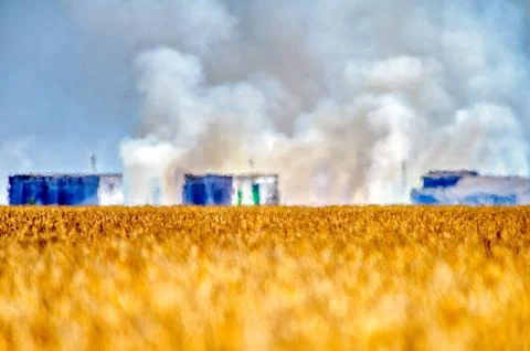 Stubble burning in the rice fields, Isla Mayor, Seville, Spain Stock Photos