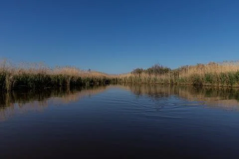 Stubble fields by the river in Evros Delta, Greece Stock Photos