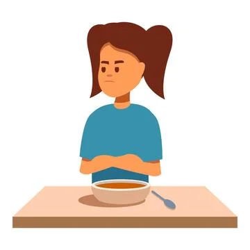 Stubborn child refusing to eat unwanted meal, soup Stock Illustration