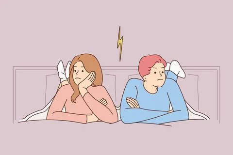 Stubborn couple in bed avoid talking Stock Illustration