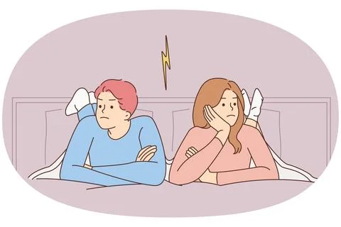 Stubborn couple in bed avoid talking Stock Illustration